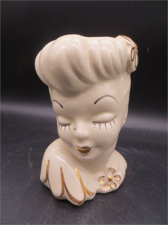 Glamour Young Lady Head Vase w/22k Gold Trim