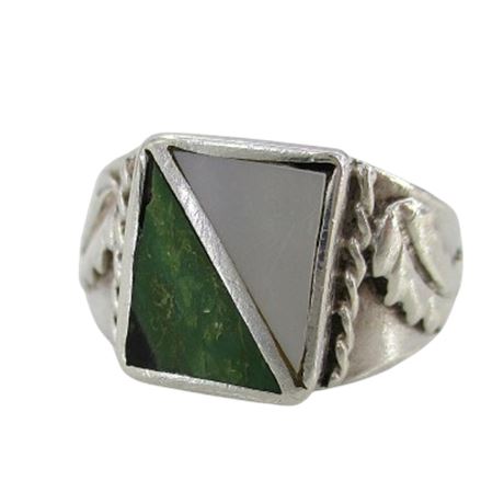 Vintage Southwest Sterling Silver Malachite & Mother Of Pearl Ring Sz 10