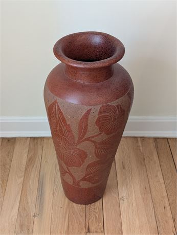 Large Etched Brown Flower Vase 22.5" T x 10" D
