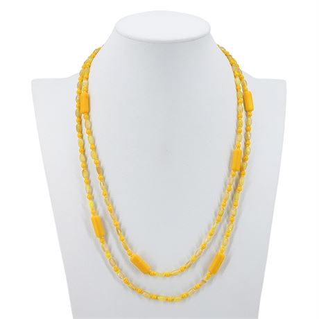 Vintage 48" Yellow Glass Beaded Necklace