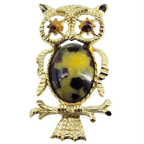 Vintage Signed Gerrys Owl Gold Tone Brooch