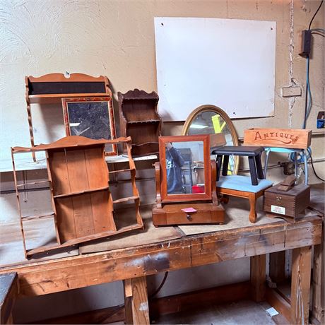 Huge Shelf, Mirror + Stool Lot