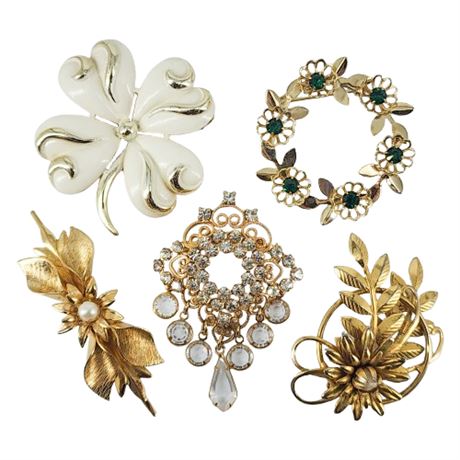 Vintage Gold Tone Brooches Lot