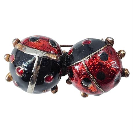 Vintage Enamel Ladybugs Brooch