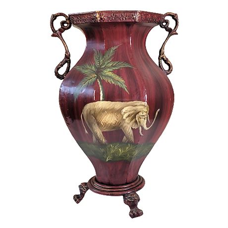 Large Hand Painted Metal Elephant Floor Vase