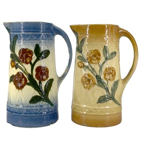 Antique Roseville Pottery "Wild Rose" lot of Two Pitchers