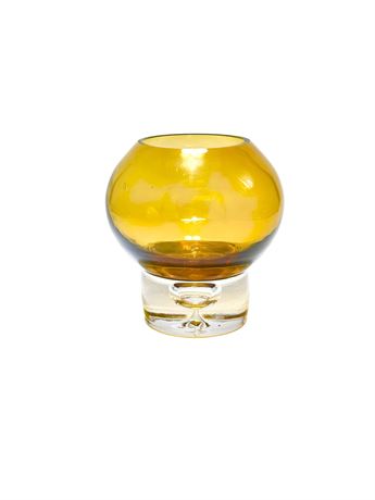 MCM Krosno Poland Controlled Bubble Amber Pedastal Glass Votive