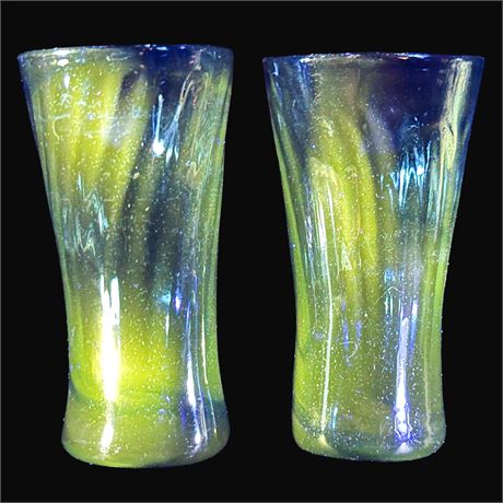 Pair of Vintage Hand-Blown UV Reactive Juice Glasses
