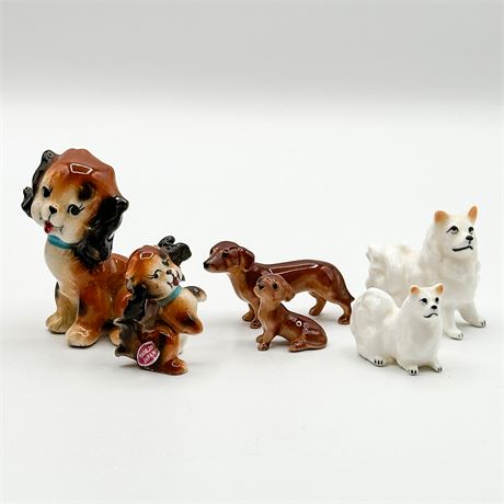 Lot of Six Vintage Porcelain Dog & Pup Figurines