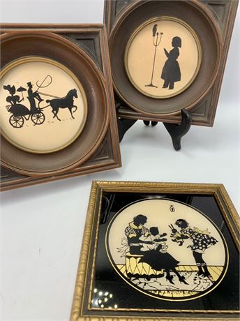 3 Vintage Framed 6” Silhouette Art Pieces