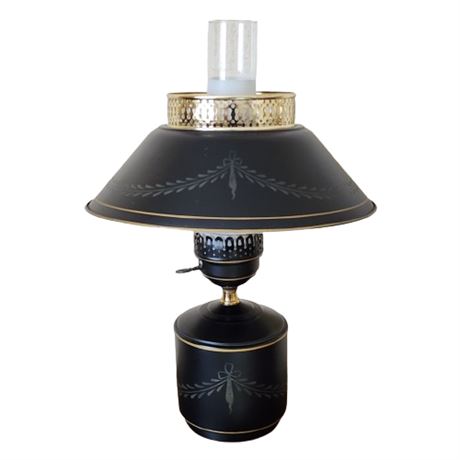 Vintage Black Toleware Table Lamp