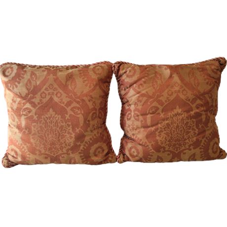 Custom-Made Apricot/Tan Damask Style Throw Pillows