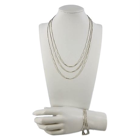 Sterling Silver Milor Bracelet and Matching 60" Necklace