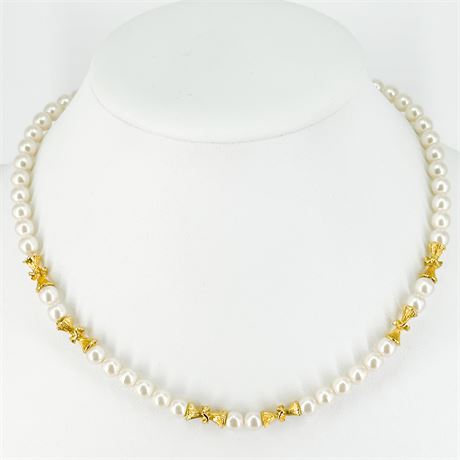 Vintage Faux Pearl & Gold Tone Beaded Necklace
