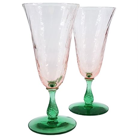 Vintage UV Reactive Stem Watermelon Optic Twist Cocktail Glasses