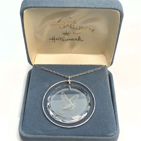 Vintage Hallmark Little Gallery Crystal Dove Pendant Necklace