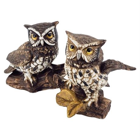 Vintage Homco Porcelain Owl Figurines, Pair of 2