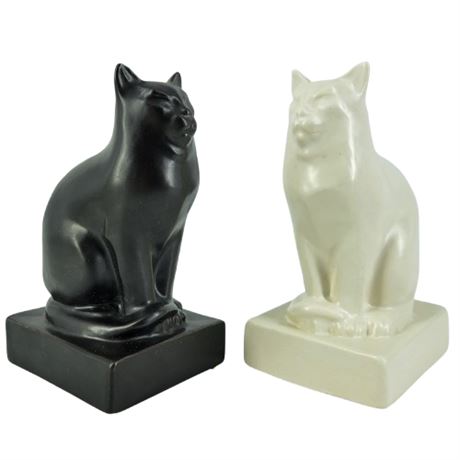 Pair Vintage 1990 Present Day Rookwood Pottery Cat Paperweights
