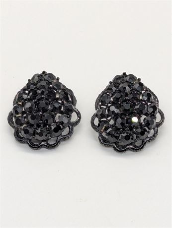 Vtg. Weiss Sparkly Black Clip-on Earrings