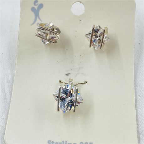 Vtg Sterling Earring + Necklace Pendant Set