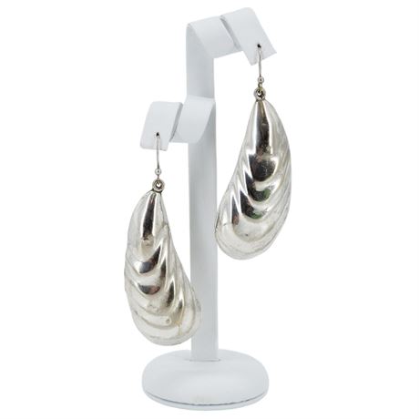 Vintage Silver Tone Hollow "Mussels" Earrings