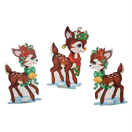Vintage Beistle Paper Reindeer Wall Hangings, Set of 3