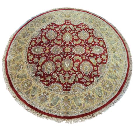 Pakistan Ziegler Style Red & Beige Round Wool Rug