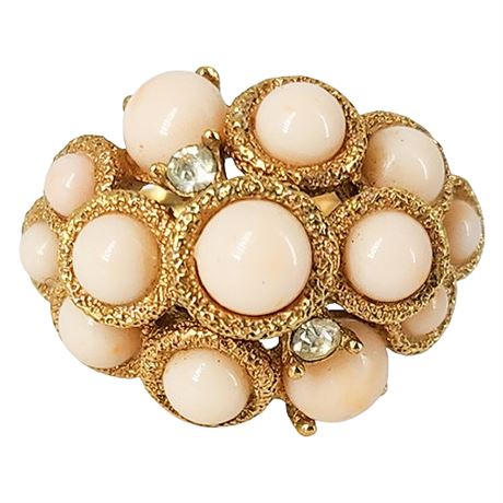 Signed Vintage AVON Pale Pink Cabochons Ring, Sz 6-7