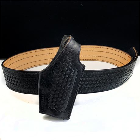Leather Basketweave Gould & Goodrich Belt w Safariland S&W 469 Police Holster