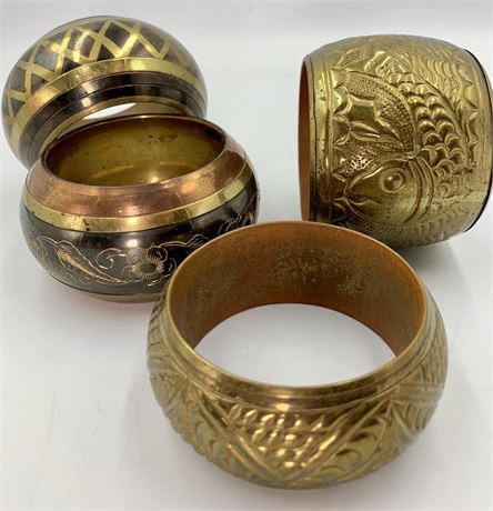 4 Vintage India Repousse & Embossed Brass Bangle Bracelets