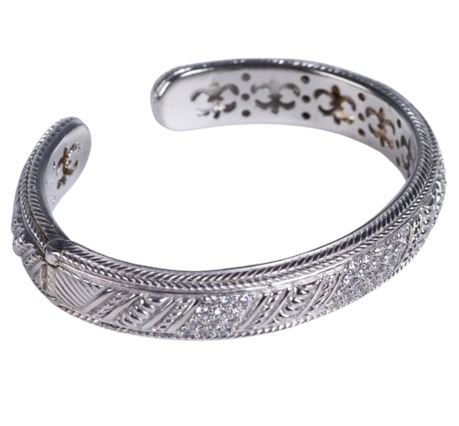 JUDITH RIPKA Hinged Cuff Bracelet 925 Sterling Silver Pave Diamonique CZ
