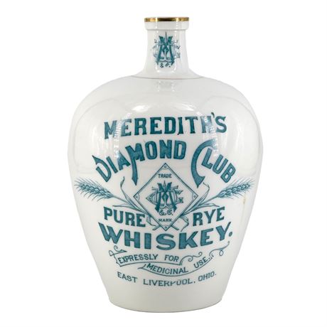 Antique Meredith's Ceramic Diamond Club Whiskey Jug