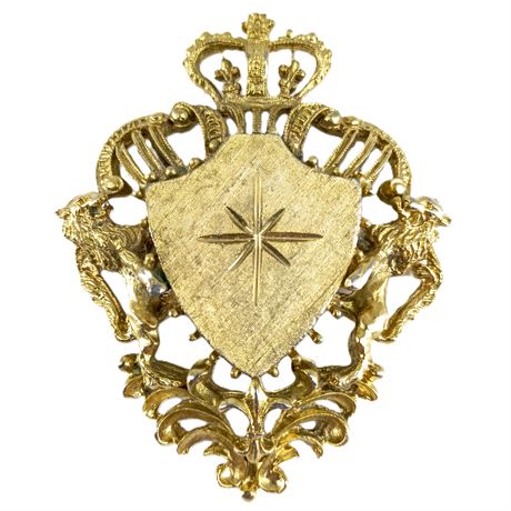 Mamselle Stamped Heraldic Crown & Lion Brooch