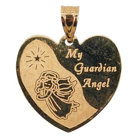 Vtg MICHAEL ANTHONY 14K Gold Guardian Angel Heart Pendant, New