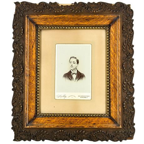 Framed Antique "Cabinet Card" Photographic Print Made in Cleveland