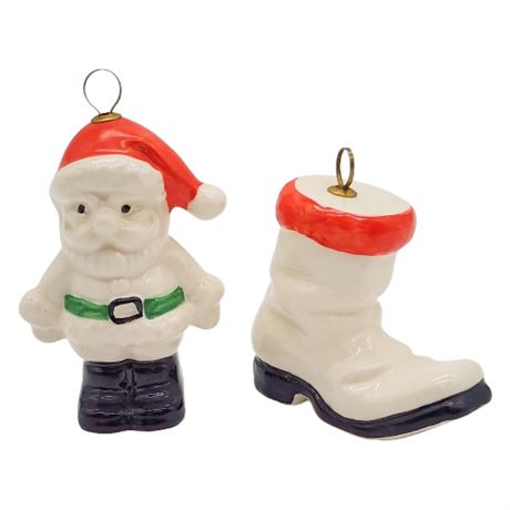 Vintage Goebel W. Germany Ceramic Santa & Boot Ornaments
