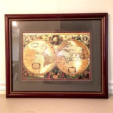 Framed Vintage-Style World Map – Nova Totius Terrarum Orbis Geographica