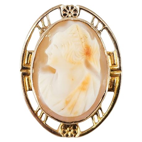 Vintage 10K Gold Carved Shell Cameo Brooch