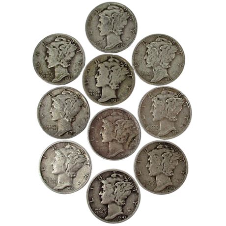 10 MERCURY DIMES 1936-1945