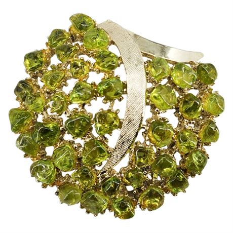 Vintage Olivine Gemstone Nugget Brooch