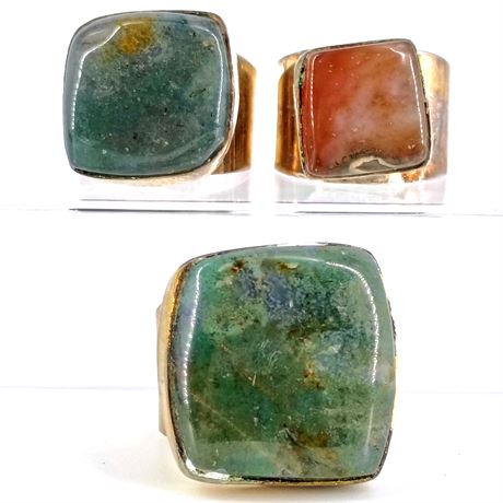 Green and Red Jasper Vintage Gold Tone Cuff Rings – Set of 3