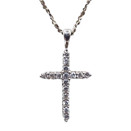 Signed Avon Sterling Silver CZ Cross Pendant Necklace