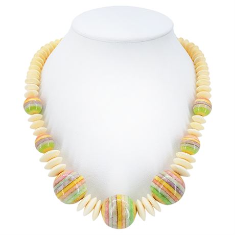 Vintage 80s Pastel Rainbow Dyed Bone Chunky Necklace