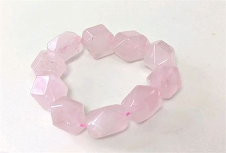 Natural Rose Quartz Gemstone Chunky Pink Cubes Beaded Stretch Bracelet 2.4 Oz.