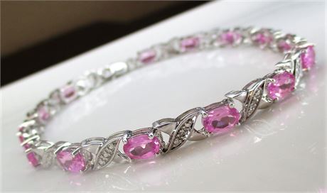 925 Sterling Silver Bracelet with Pink Stones