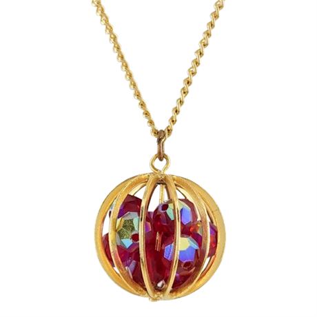 Vintage Caged Loose Aurora Borealis Beads Pendant Necklace