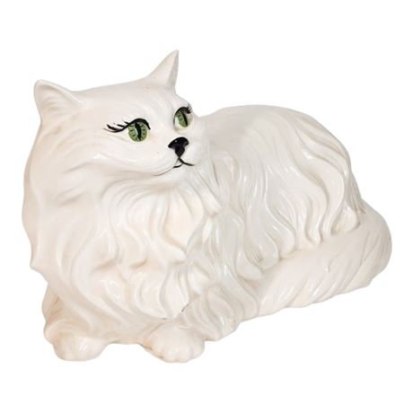 Vintage Life Size Hand Painted Ceramic White Persian Cat Statue