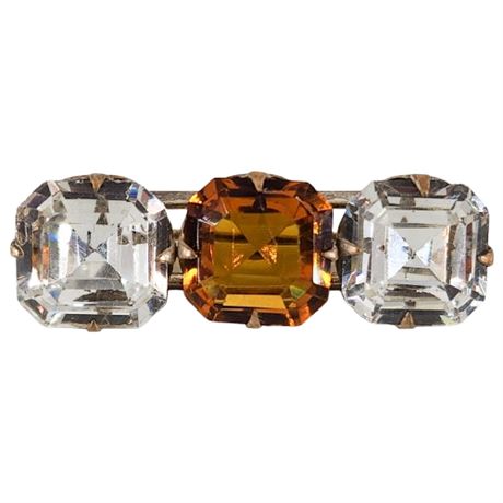 Vintage Asscher Cut Rhinestone Bar Brooch