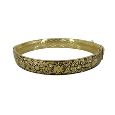 Spanish Damascus Craft Style Gold Tone Bangle Bracelet