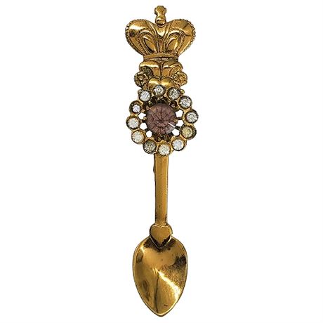 Vintage CORO Rhinestone Crown Spoon Brooch